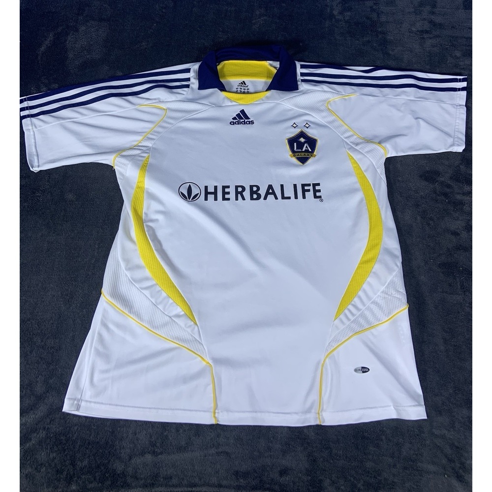 Vintage LA Galaxy Adidas Soccer Jersey White Blue‎ Yellow Men's Size XL
